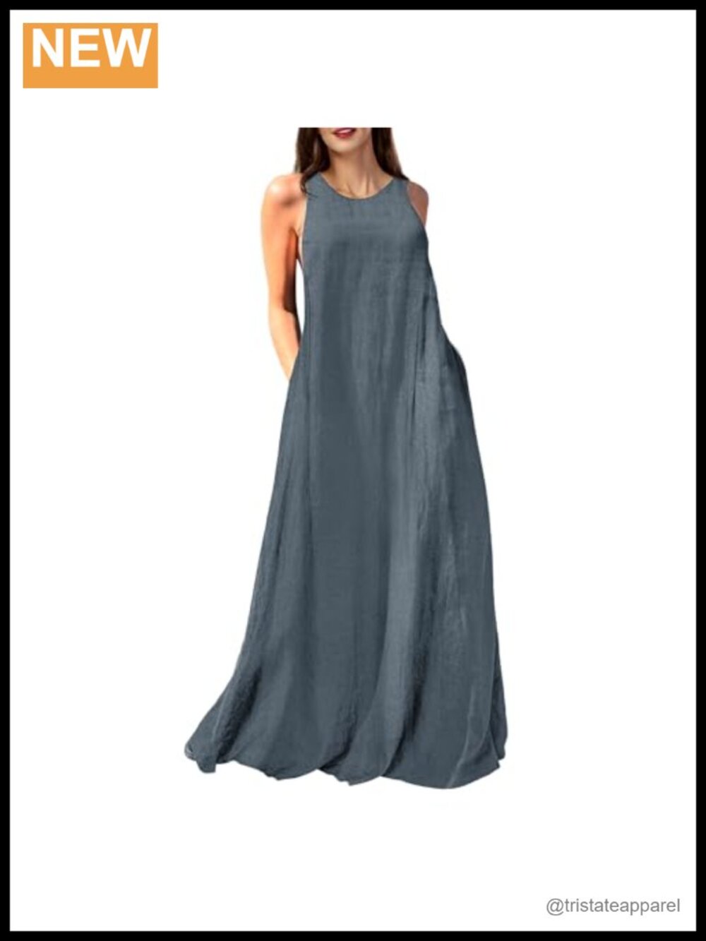Linen Maxi Dress Sleeveless with Pockets Casual Summer Beach